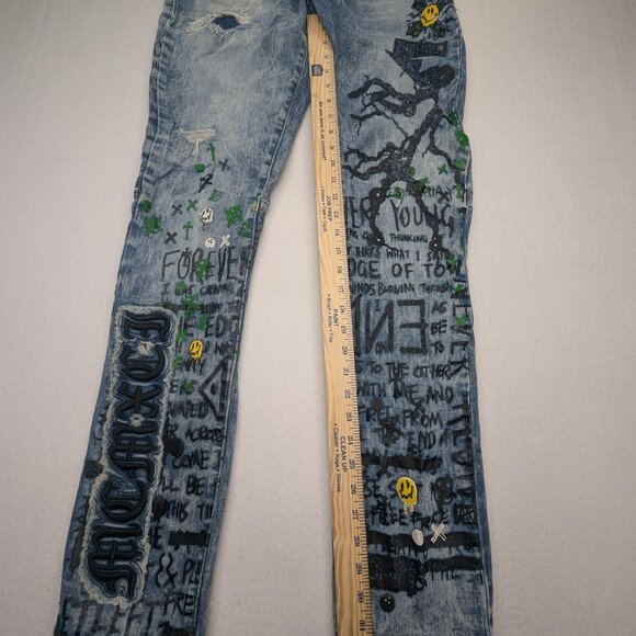 Men's Smoke Rize Sheffield Grafic Jeans Size 36/34 Blue - Picture 10 of 15